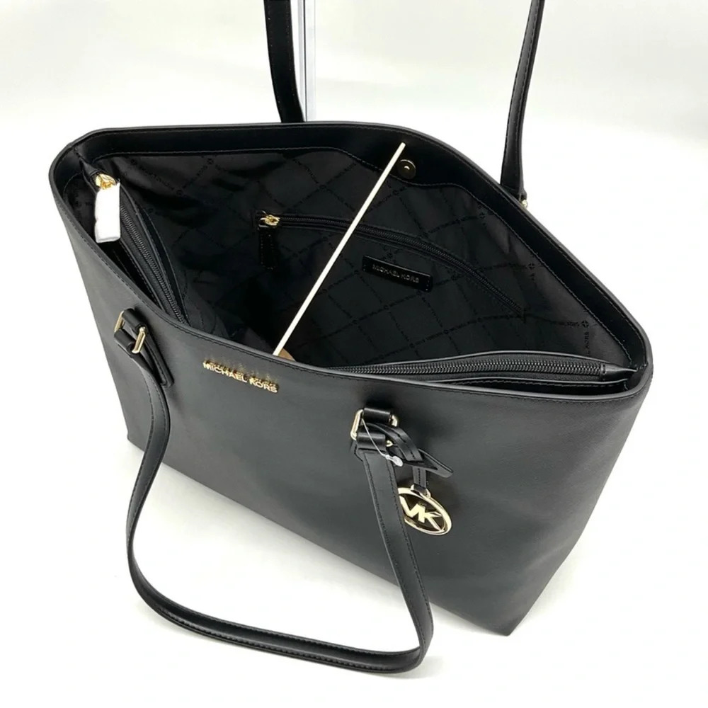 Michael Kors Bag Large Sheila Mf Tote Bag & Large Double Zip Wallet Black/Gold - Picture 7 of 15